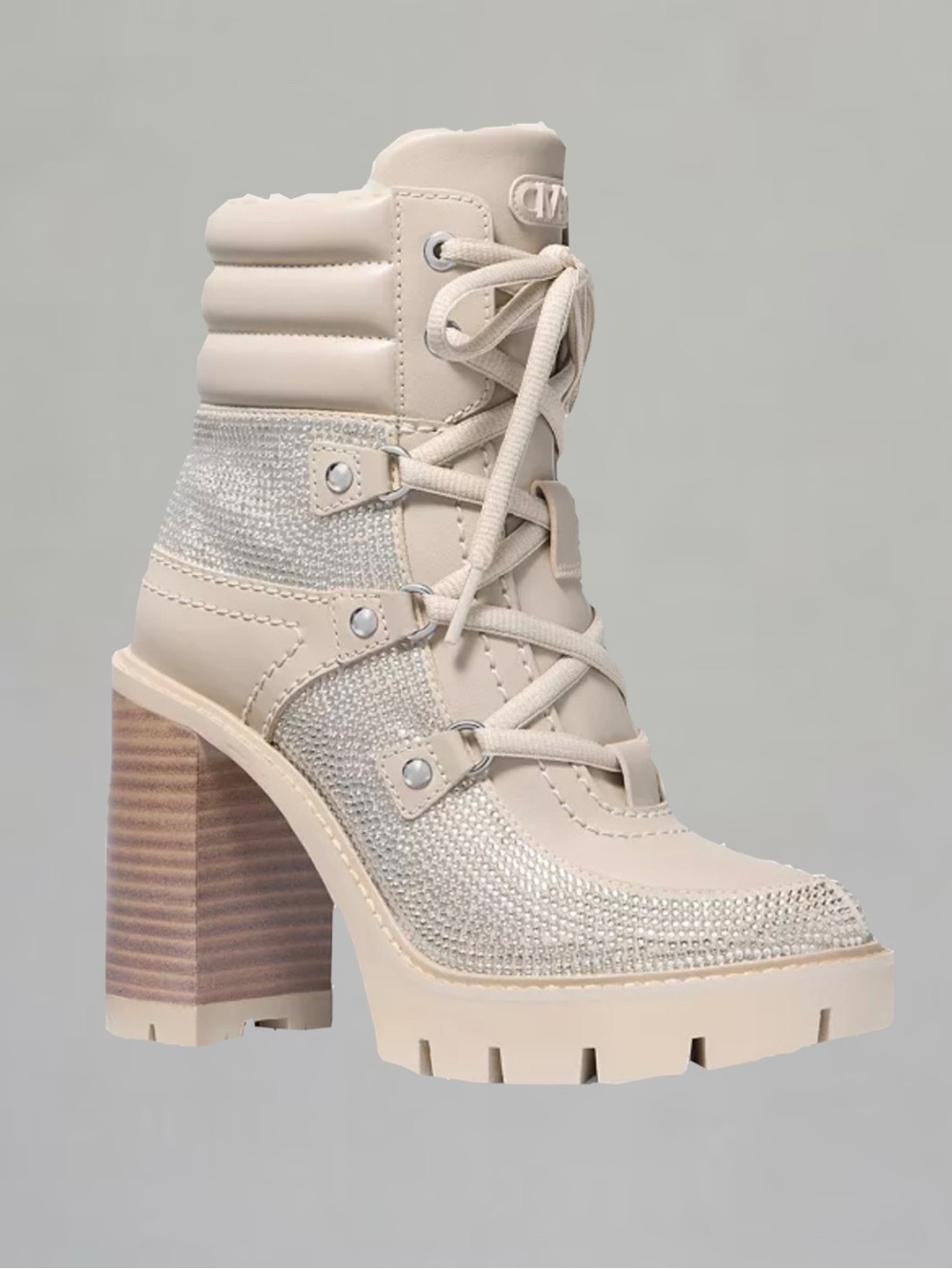 Michael Kors Crystal Embellished Combat Heel Shearling Lined Asher Boots Size 6